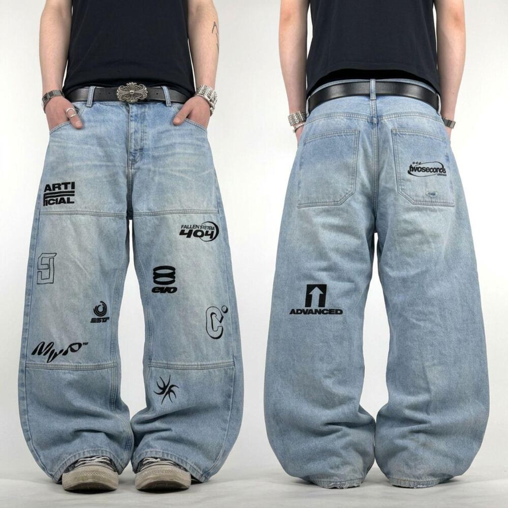 Vintage y2k rare embroidered skater baggy wide leg archive grunge jeans